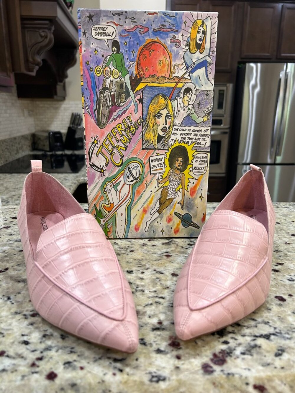 Jeffrey Campbell Pink Croc Loafers with Round Wooden Heel - Picture 9 of 12